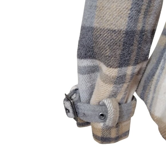 Rue 21 Size S Gray Tan Cream Plaid Polyester Wool Blend Double Breasted Jacket - Picture 3 of 14